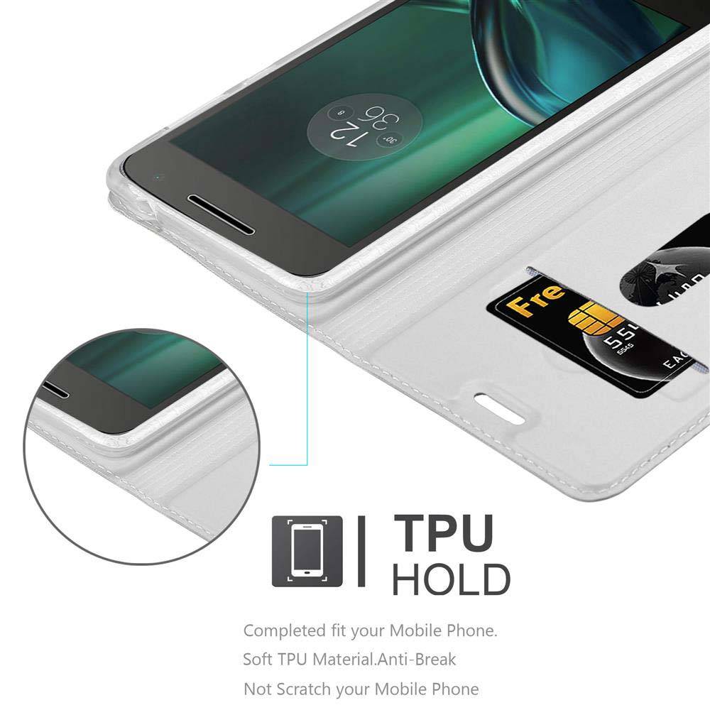 Cadorabo Handyhülle für Motorola MOTO G4 PLAY Schutz Hülle in Silber Cover Etui Book Case Booklet