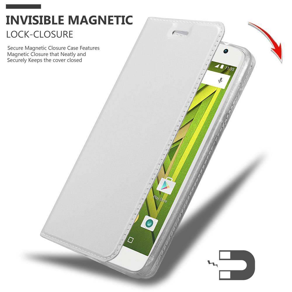 Cadorabo Handyhülle für Motorola MOTO X PLAY Schutz Hülle in Silber Cover Etui Book Case Booklet