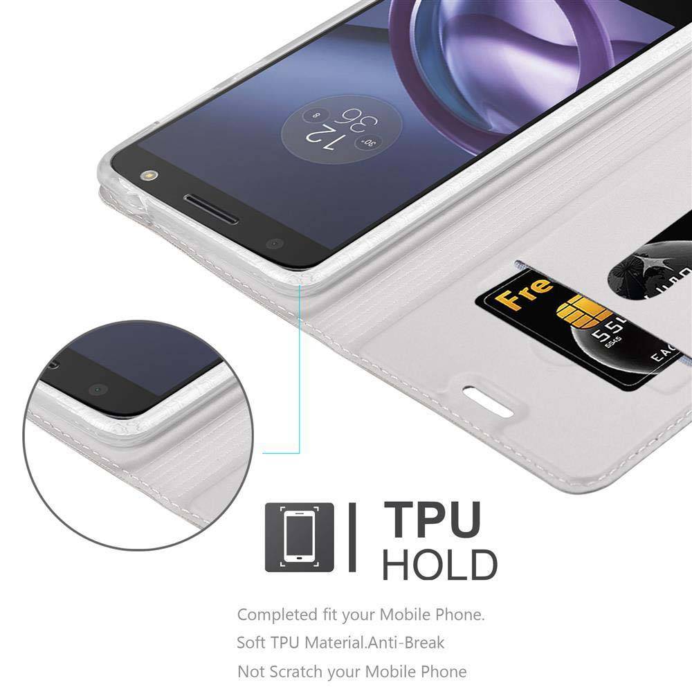 Cadorabo Handyhülle für Motorola MOTO Z PLAY Schutz Hülle in Silber Cover Etui Book Case Booklet