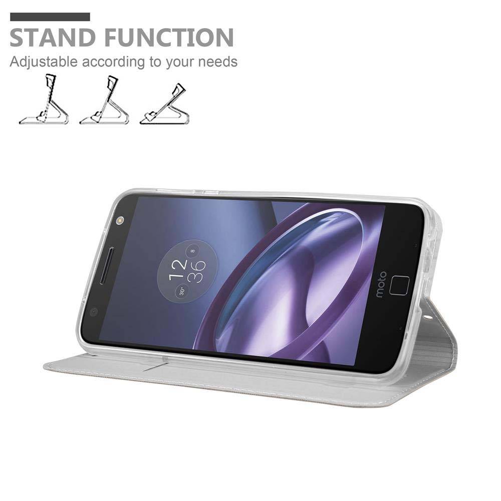 Cadorabo Handyhülle für Motorola MOTO Z PLAY Schutz Hülle in Silber Cover Etui Book Case Booklet