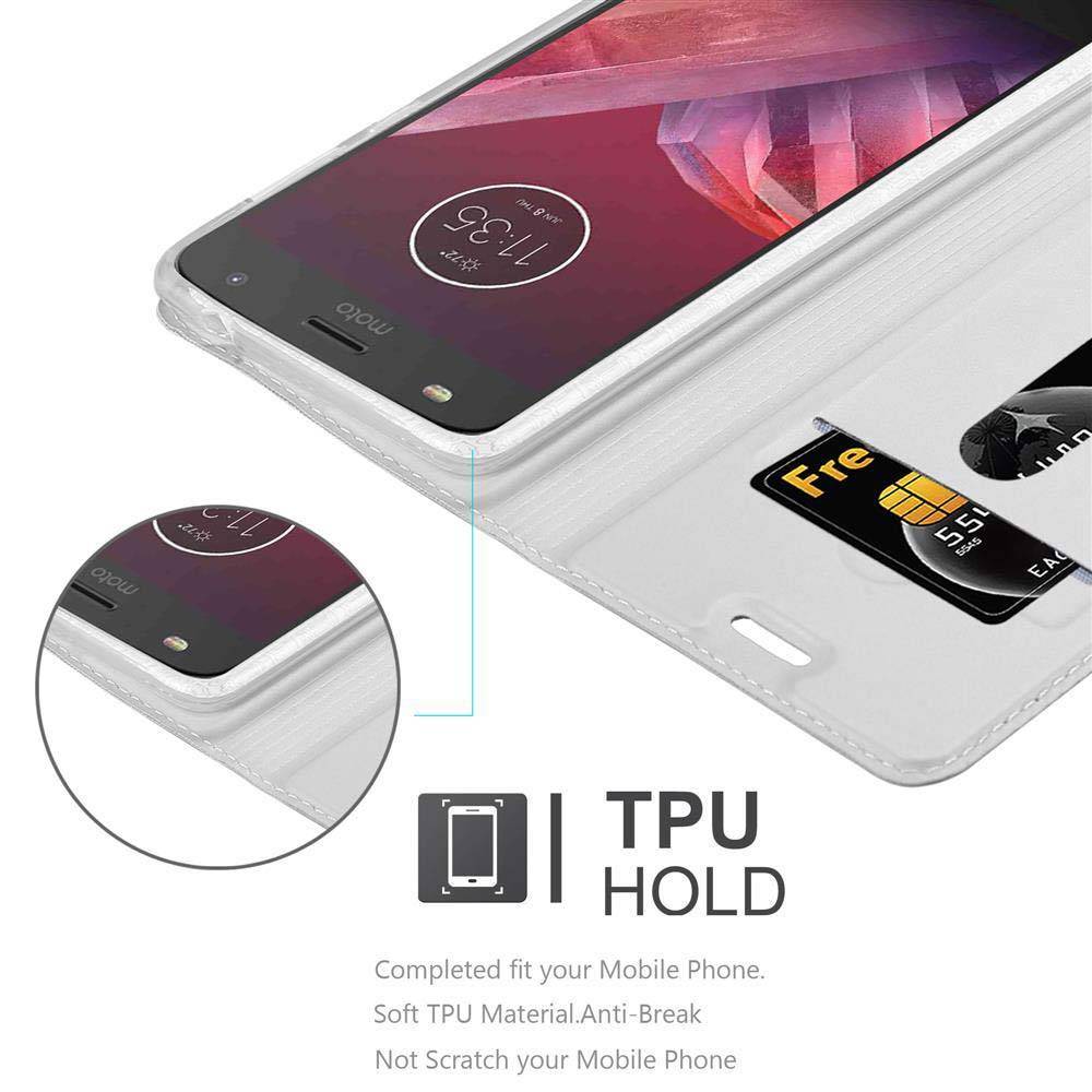 Cadorabo Handyhülle für Motorola MOTO Z2 Schutz Hülle in Silber Cover Etui Book Case Booklet