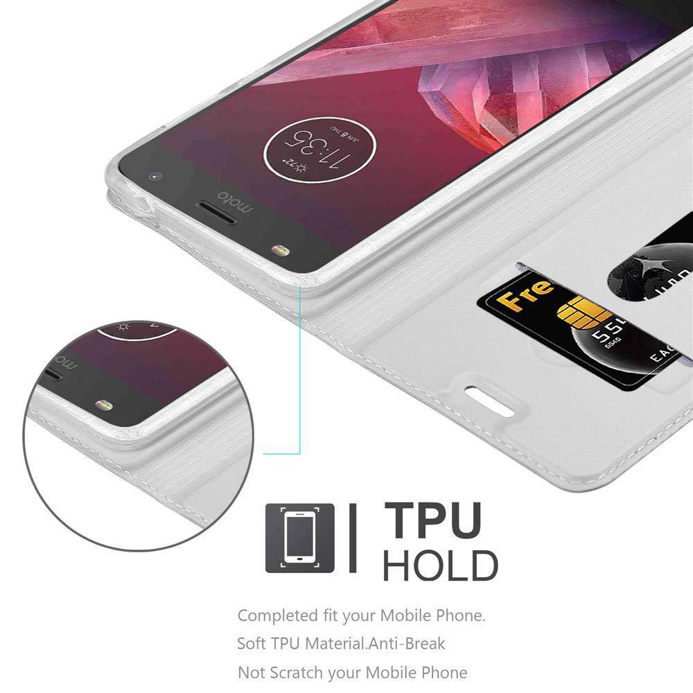 Cadorabo Handyhülle für Motorola MOTO Z2 PLAY / Z2 FORCE Schutz Hülle in Silber Cover Etui Book Case Booklet