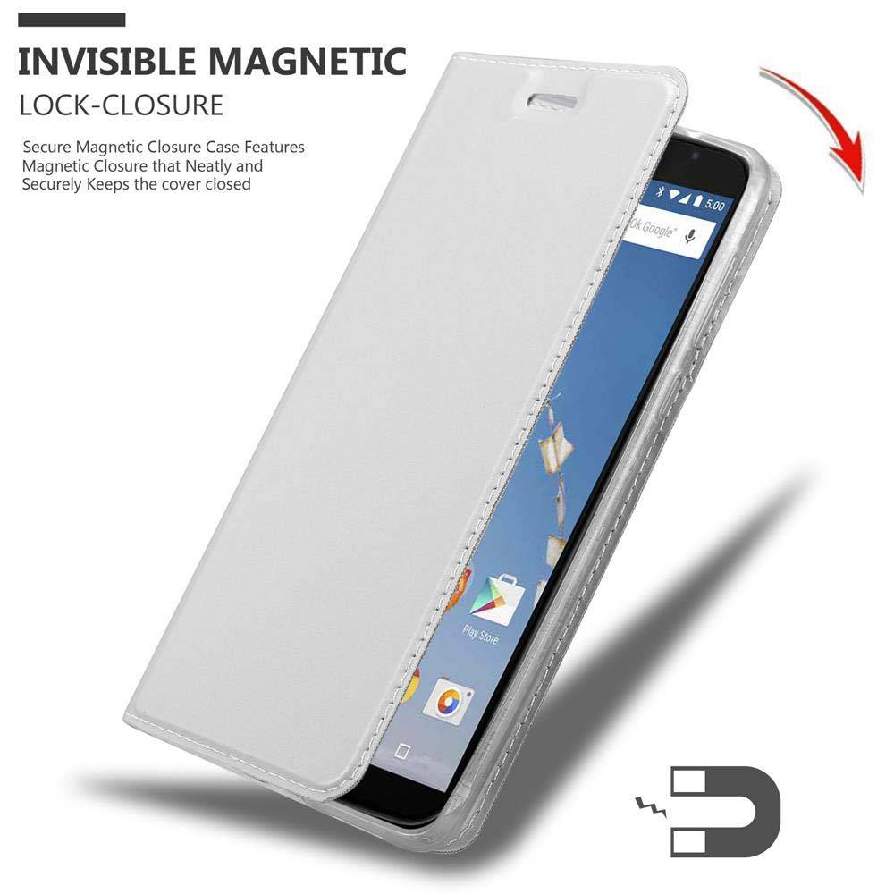 Cadorabo Handyhülle für Motorola Google NEXUS 6 Schutz Hülle in Silber Cover Etui Book Case Booklet