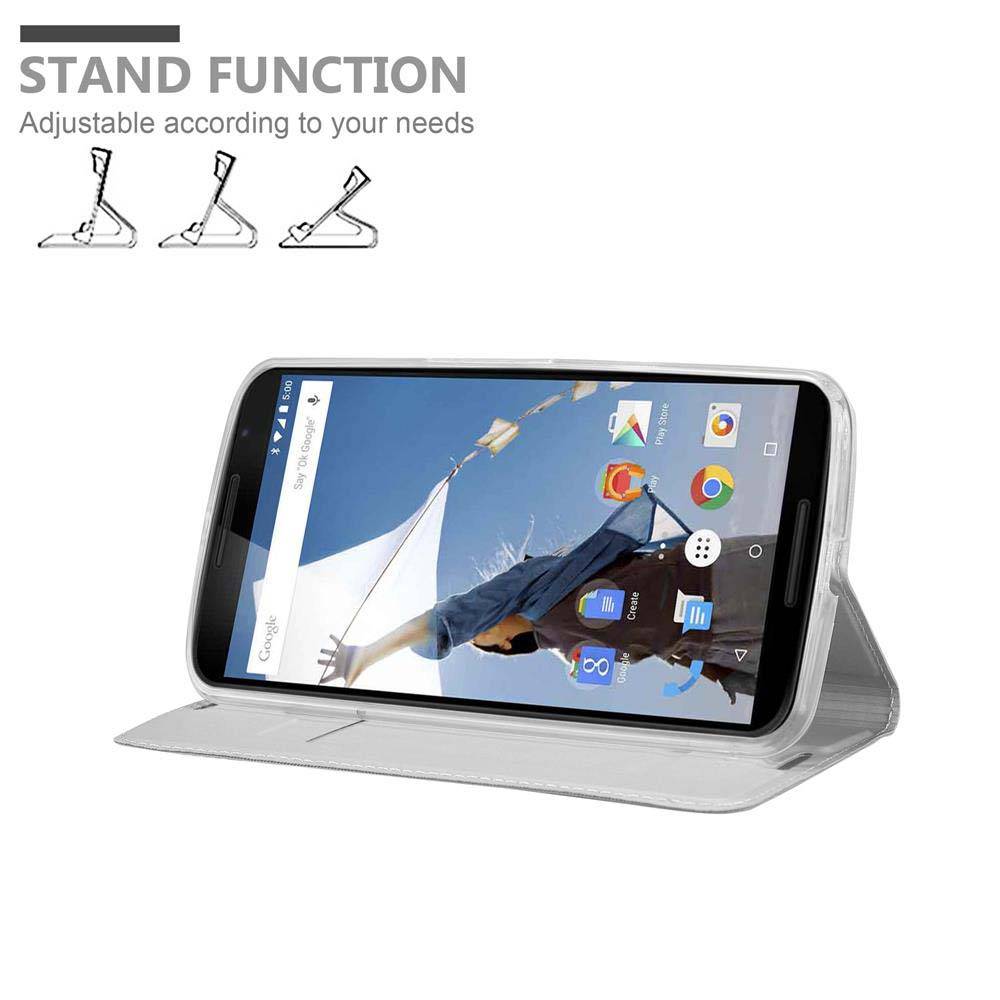 Cadorabo Handyhülle für Motorola Google NEXUS 6 Schutz Hülle in Silber Cover Etui Book Case Booklet