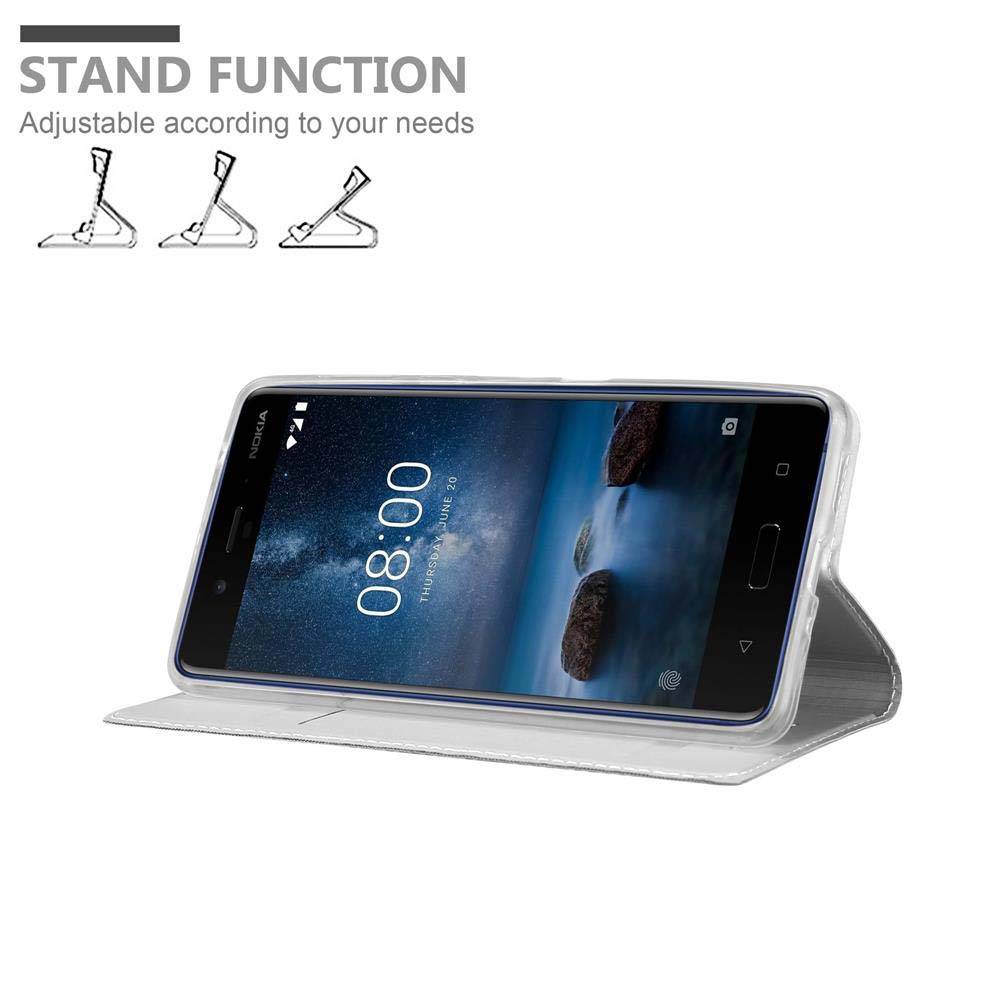Cadorabo Handyhülle für Nokia 8 2017 Schutz Hülle in Silber Cover Etui Book Case Booklet