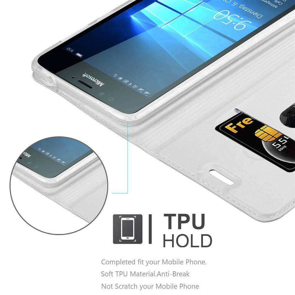 Cadorabo Handyhülle für Nokia Lumia 950 Schutz Hülle in Silber Cover Etui Book Case Booklet