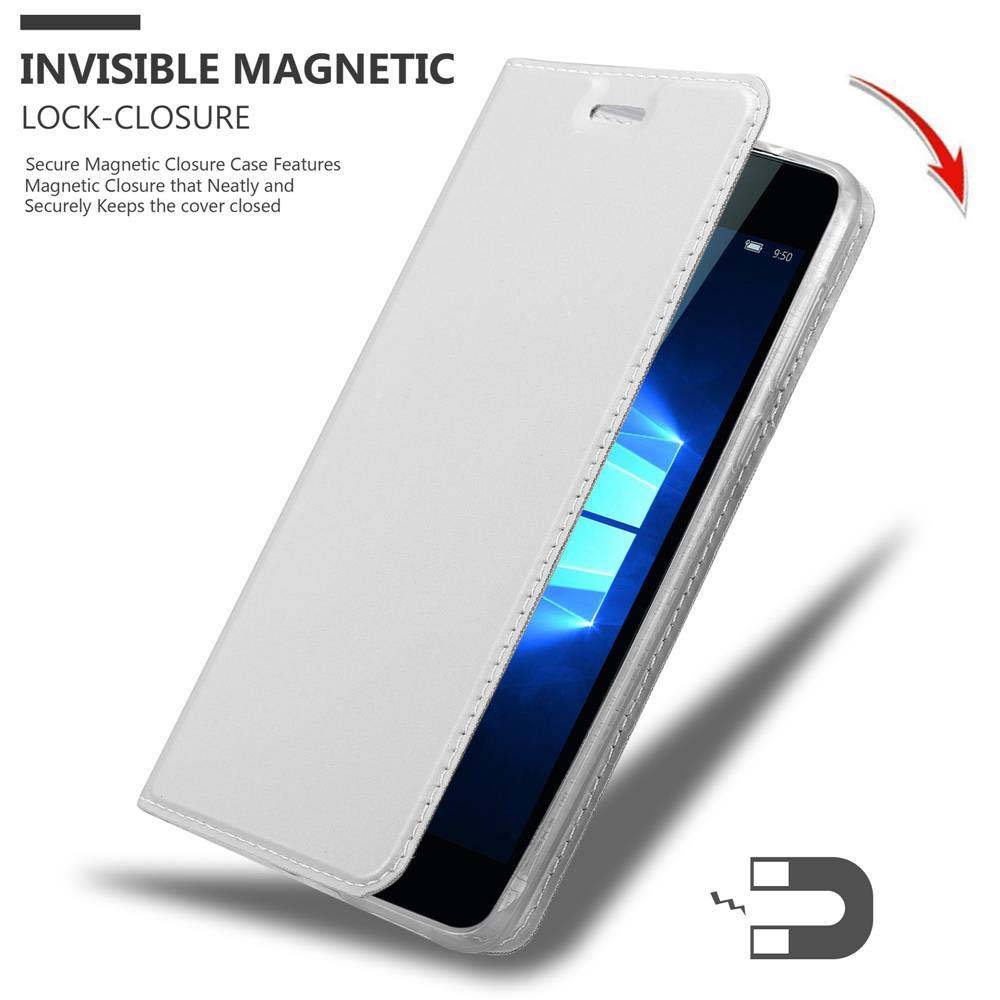 Cadorabo Handyhülle für Nokia Lumia 950 Schutz Hülle in Silber Cover Etui Book Case Booklet