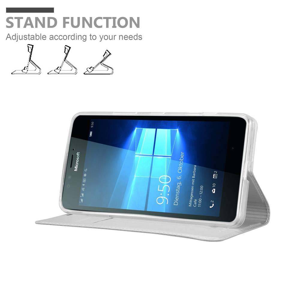 Cadorabo Handyhülle für Nokia Lumia 950 Schutz Hülle in Silber Cover Etui Book Case Booklet