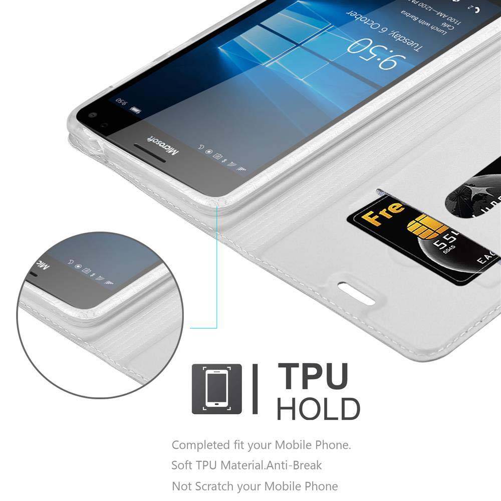 Cadorabo Handyhülle für Nokia Lumia 950 XL Schutz Hülle in Silber Cover Etui Book Case Booklet