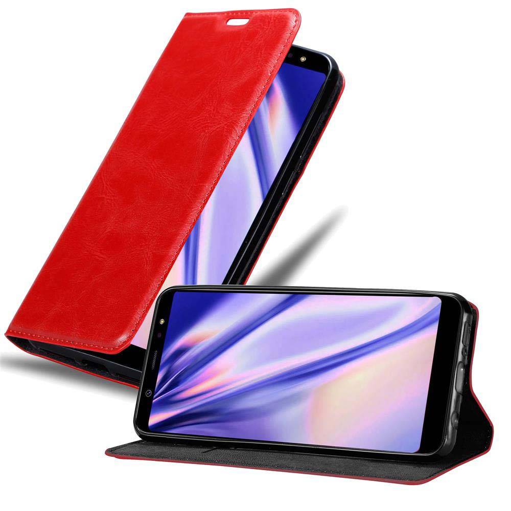Cadorabo Hülle für Samsung Galaxy A6 PLUS 2018 Schutz Hülle in Rot Handyhülle Etui Case Cover Magnetverschluss