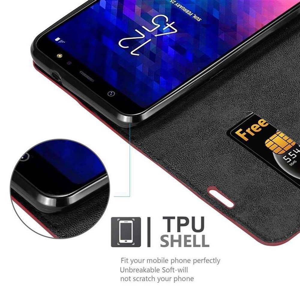 Cadorabo Hülle für Samsung Galaxy A6 PLUS 2018 Schutz Hülle in Rot Handyhülle Etui Case Cover Magnetverschluss