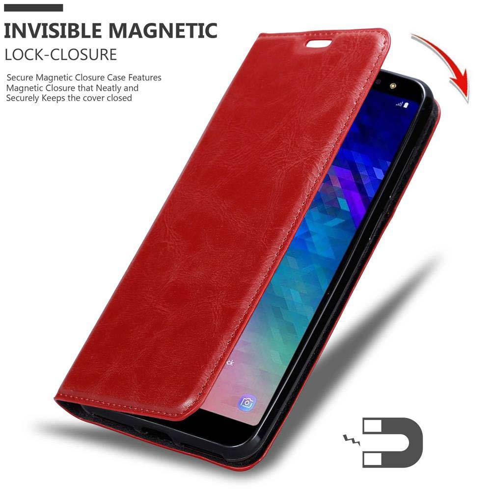 Cadorabo Hülle für Samsung Galaxy A6 PLUS 2018 Schutz Hülle in Rot Handyhülle Etui Case Cover Magnetverschluss