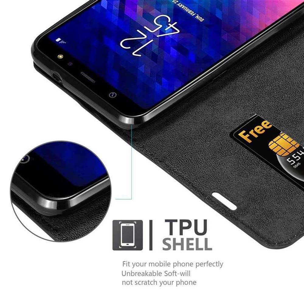 Cadorabo Hülle für Samsung Galaxy A6 PLUS 2018 Schutz Hülle in Schwarz Handyhülle Etui Case Cover Magnetverschluss