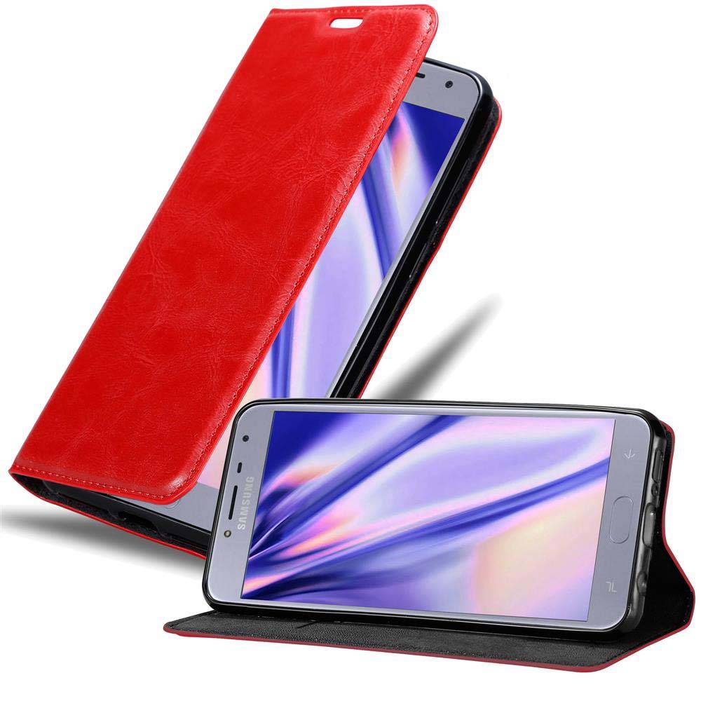 Cadorabo Hülle für Samsung Galaxy J4 2018 Schutz Hülle in Rot Handyhülle Etui Case Cover Magnetverschluss