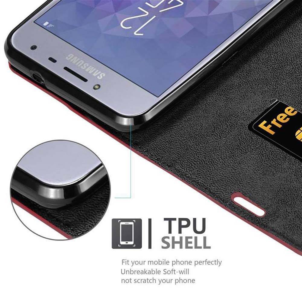 Cadorabo Hülle für Samsung Galaxy J4 2018 Schutz Hülle in Rot Handyhülle Etui Case Cover Magnetverschluss