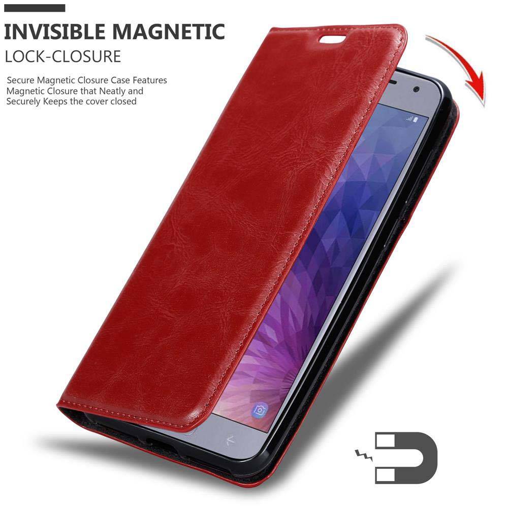 Cadorabo Hülle für Samsung Galaxy J4 2018 Schutz Hülle in Rot Handyhülle Etui Case Cover Magnetverschluss
