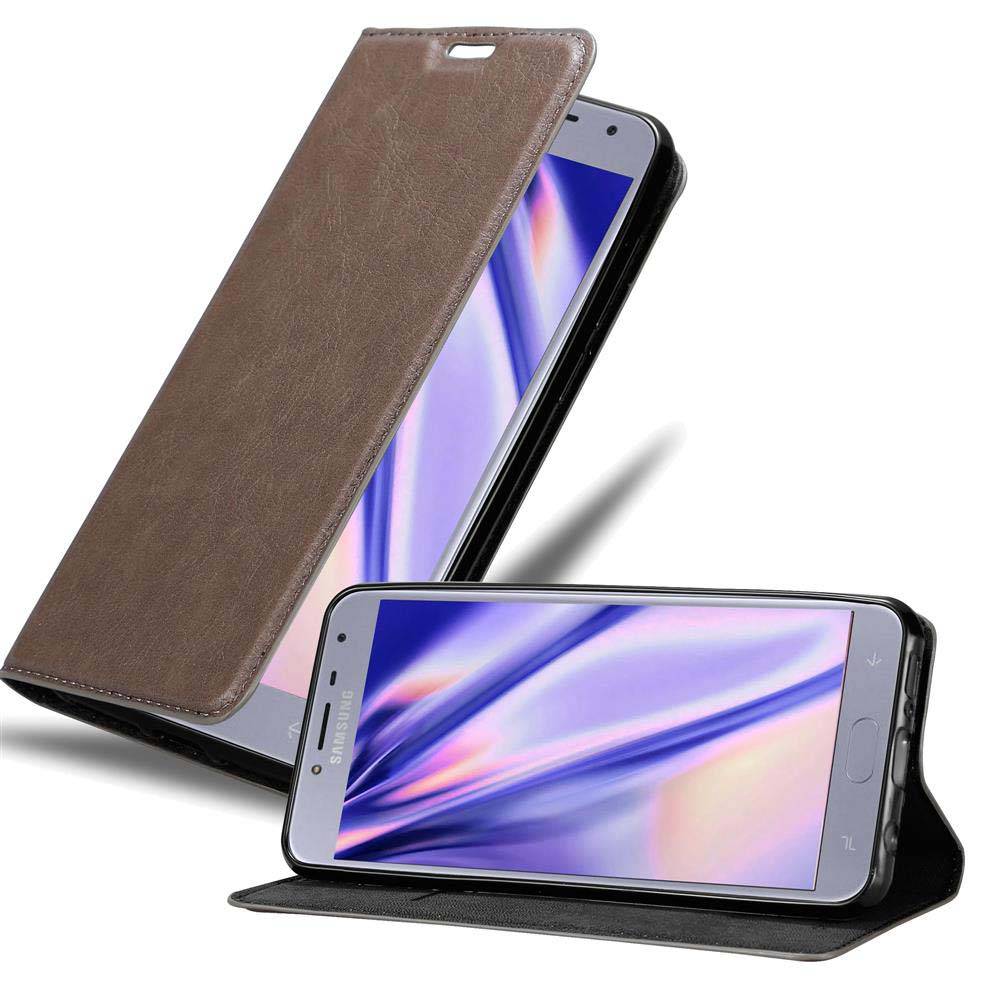 Cadorabo Hülle für Samsung Galaxy J4 2018 Schutz Hülle in Braun Handyhülle Etui Case Cover Magnetverschluss