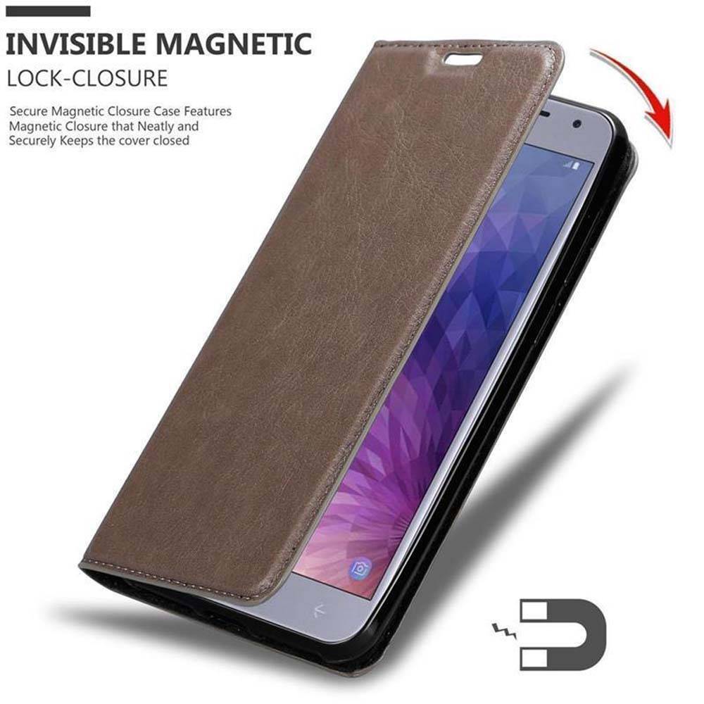 Cadorabo Hülle für Samsung Galaxy J4 2018 Schutz Hülle in Braun Handyhülle Etui Case Cover Magnetverschluss