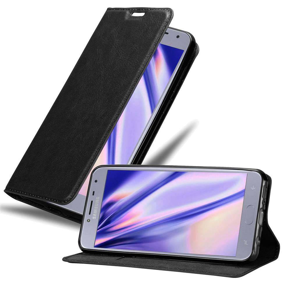 Cadorabo Hülle für Samsung Galaxy J4 2018 Schutz Hülle in Schwarz Handyhülle Etui Case Cover Magnetverschluss