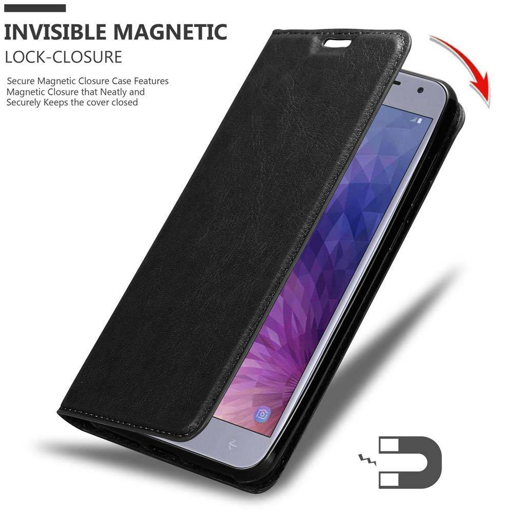 Cadorabo Hülle für Samsung Galaxy J4 2018 Schutz Hülle in Schwarz Handyhülle Etui Case Cover Magnetverschluss