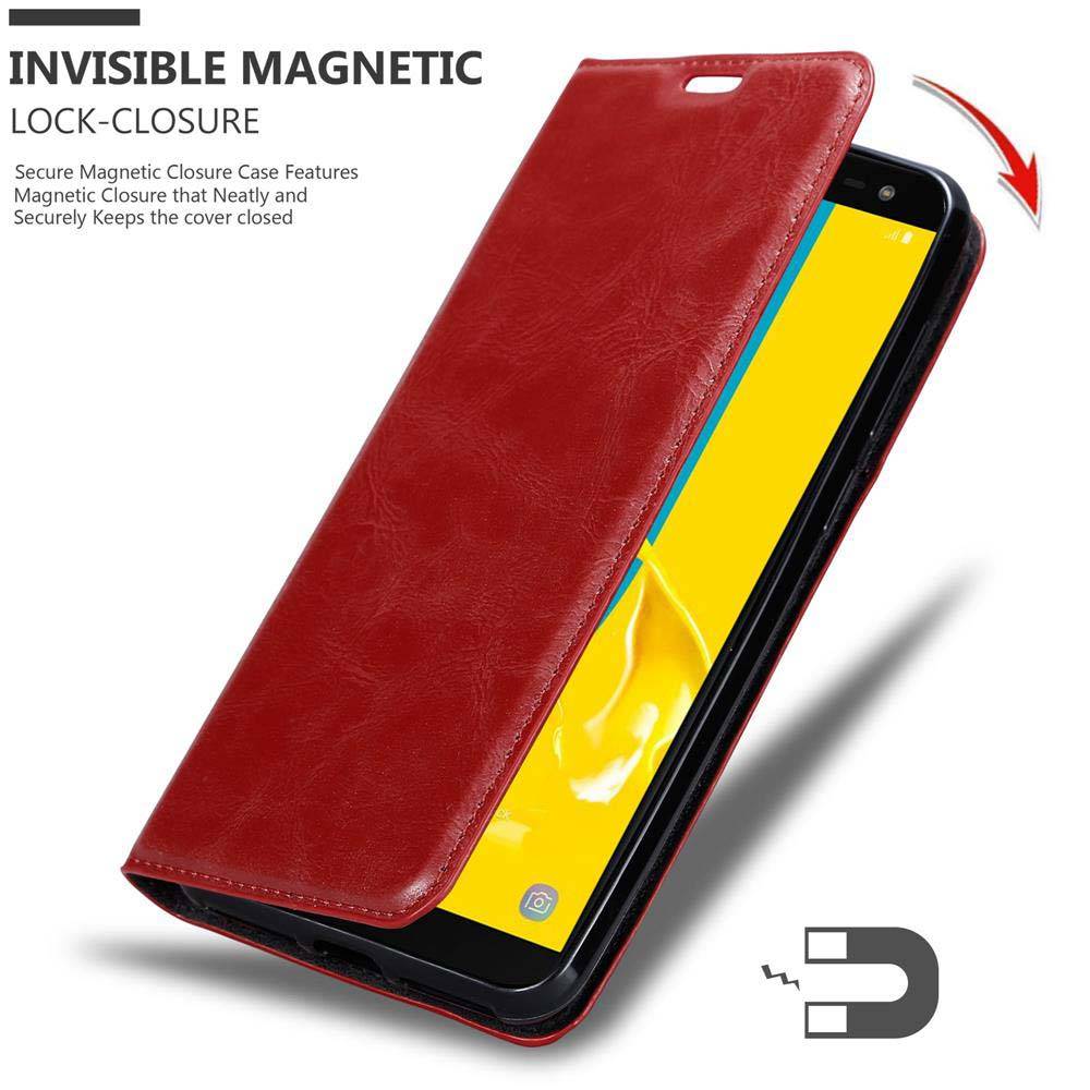 Cadorabo Hülle für Samsung Galaxy J6 2018 Schutz Hülle in Rot Handyhülle Etui Case Cover Magnetverschluss