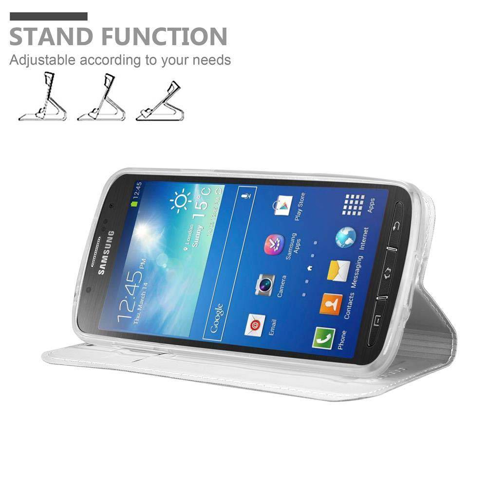 Cadorabo Handyhülle für Samsung Galaxy S4 ACTIVE Schutz Hülle in Silber Cover Etui Book Case Booklet