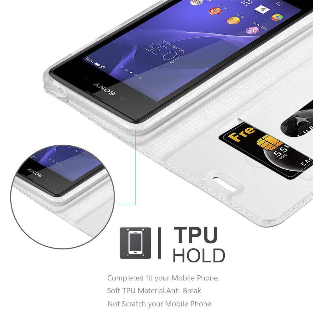 Cadorabo Handyhülle für Sony Xperia E3 Schutz Hülle in Silber Cover Etui Book Case Booklet