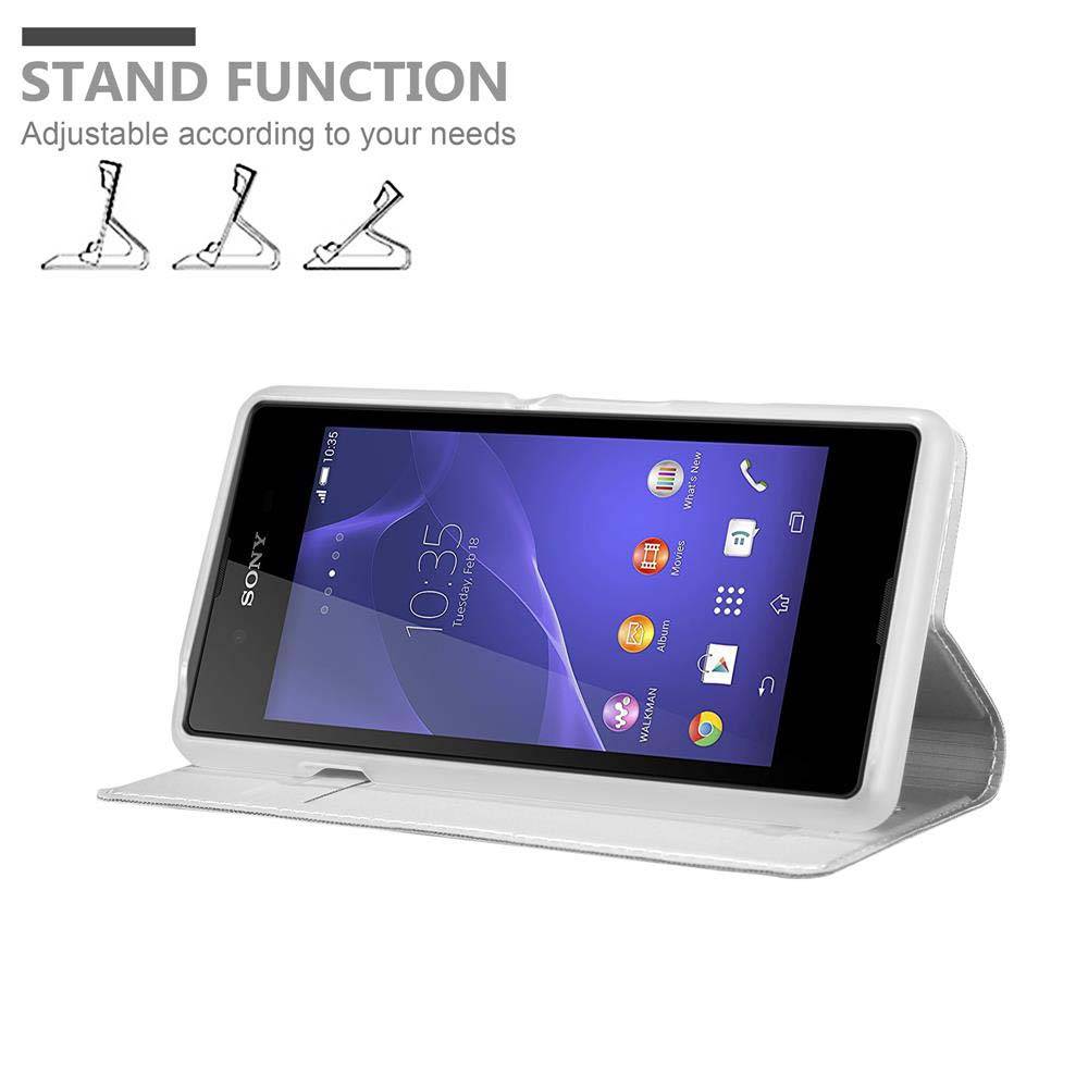 Cadorabo Handyhülle für Sony Xperia E3 Schutz Hülle in Silber Cover Etui Book Case Booklet