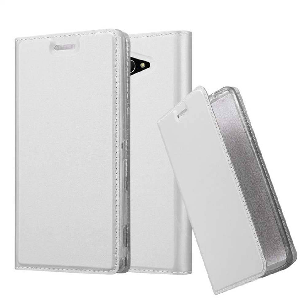 Cadorabo Handyhülle für Sony Xperia M2 / M2 AQUA Schutz Hülle in Silber Cover Etui Book Case Booklet