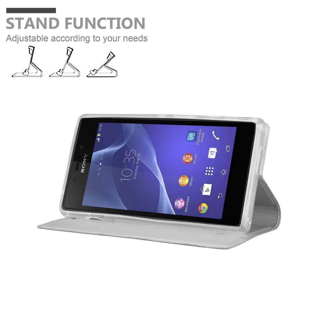 Cadorabo Handyhülle für Sony Xperia M2 / M2 AQUA Schutz Hülle in Silber Cover Etui Book Case Booklet
