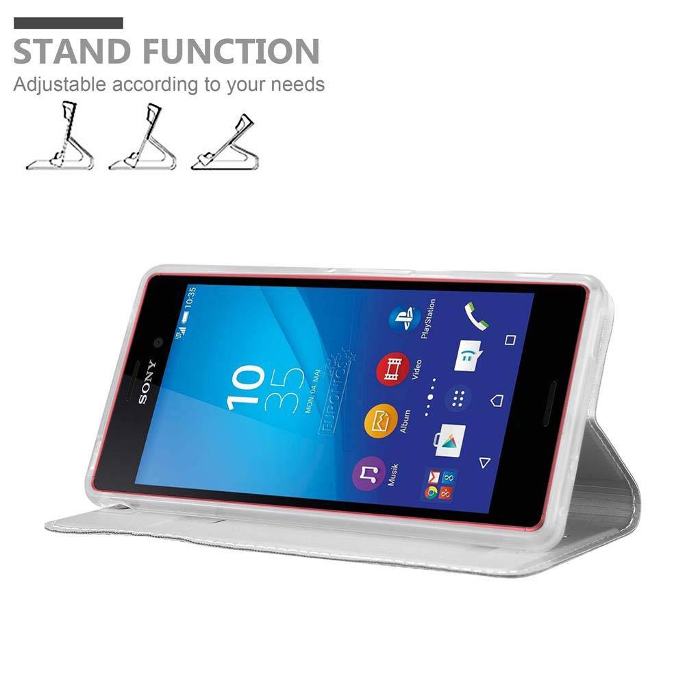 Cadorabo Handyhülle für Sony Xperia M4 AQUA Schutz Hülle in Silber Cover Etui Book Case Booklet