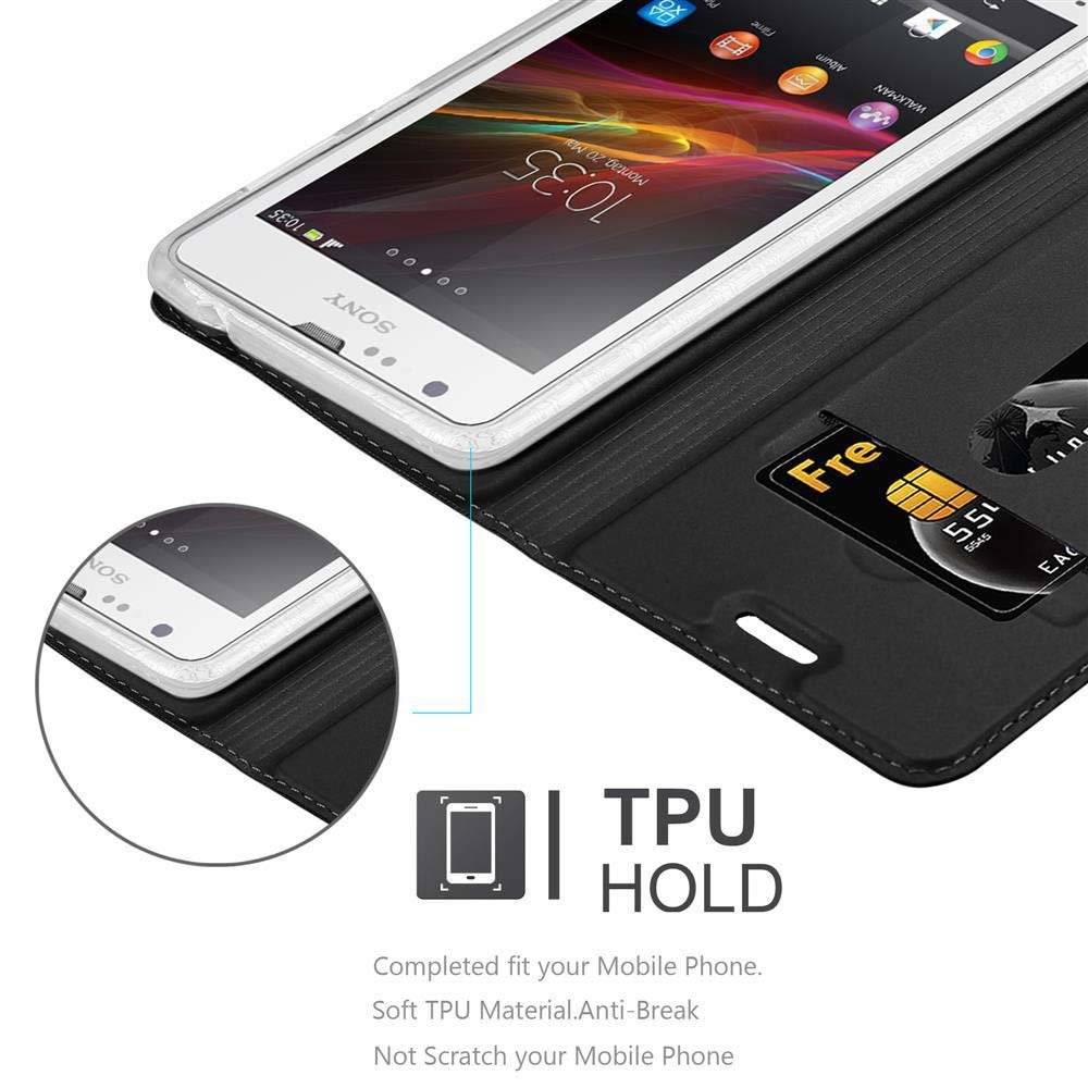 Cadorabo Handy Hülle für Sony Xperia SP Hülle in CLASSY SCHWARZ , Schutzhülle case cover mit Kartenfach, Standfunktion, Magnetverschluss im Classy