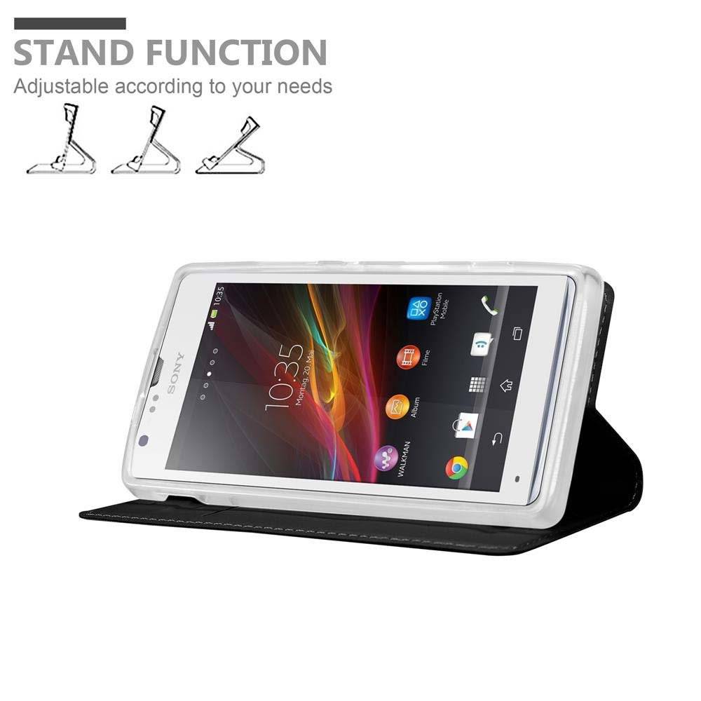 Cadorabo Handy Hülle für Sony Xperia SP Hülle in CLASSY SCHWARZ , Schutzhülle case cover mit Kartenfach, Standfunktion, Magnetverschluss im Classy