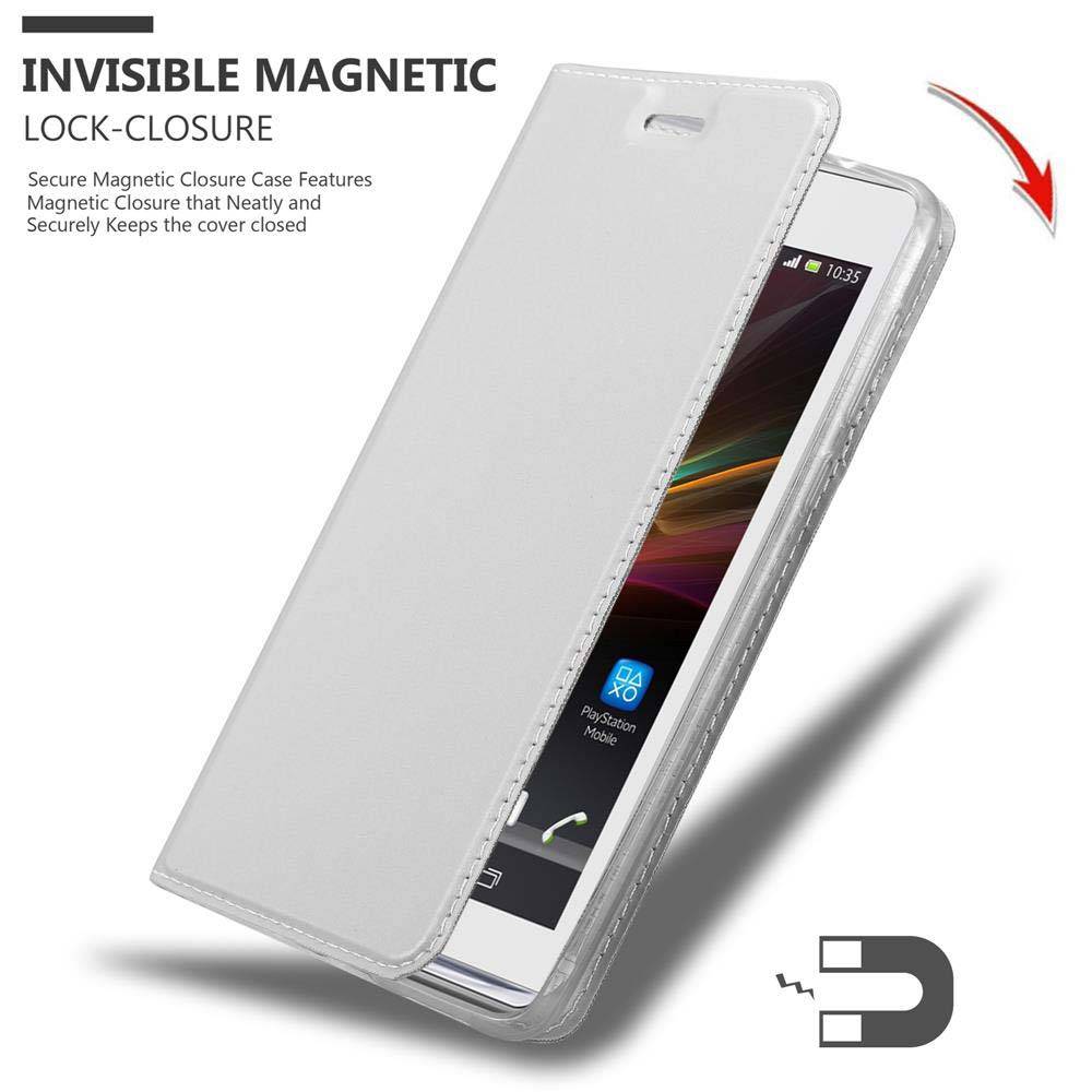 Cadorabo Handyhülle für Sony Xperia SP Schutz Hülle in Silber Cover Etui Book Case Booklet