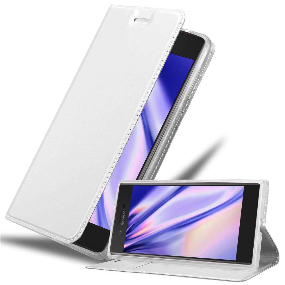 Cadorabo Handyhülle für Sony Xperia XZ / XZs Schutz Hülle in Silber Cover Etui Book Case Booklet