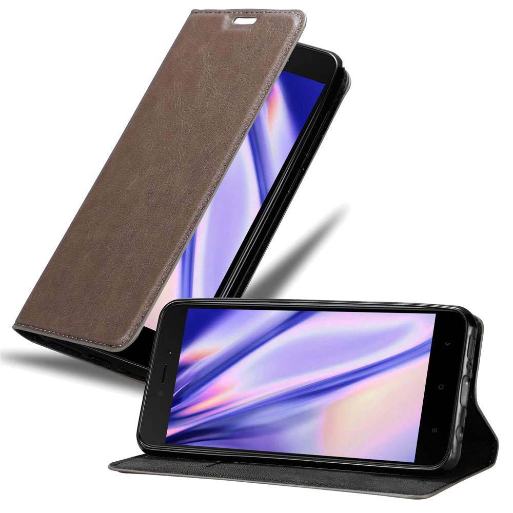 Cadorabo Hülle für Xiaomi RedMi 5A Schutz Hülle in Braun Handyhülle Etui Case Cover Magnetverschluss