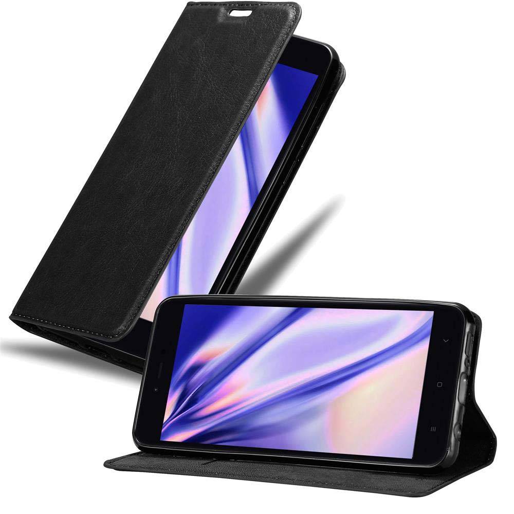 Cadorabo Hülle für Xiaomi RedMi NOTE 5A Schutz Hülle in Schwarz Handyhülle Etui Case Cover Magnetverschluss