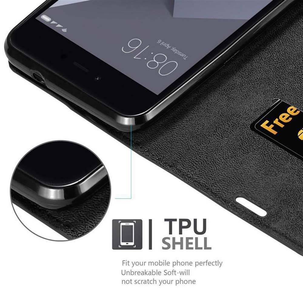 Cadorabo Hülle für Xiaomi RedMi NOTE 5A Schutz Hülle in Schwarz Handyhülle Etui Case Cover Magnetverschluss