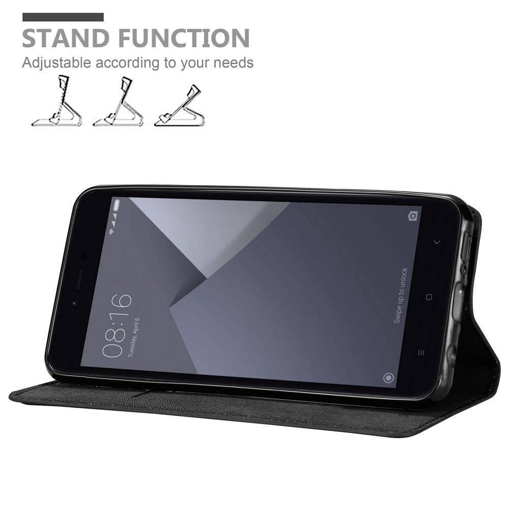 Cadorabo Hülle für Xiaomi RedMi NOTE 5A Schutz Hülle in Schwarz Handyhülle Etui Case Cover Magnetverschluss