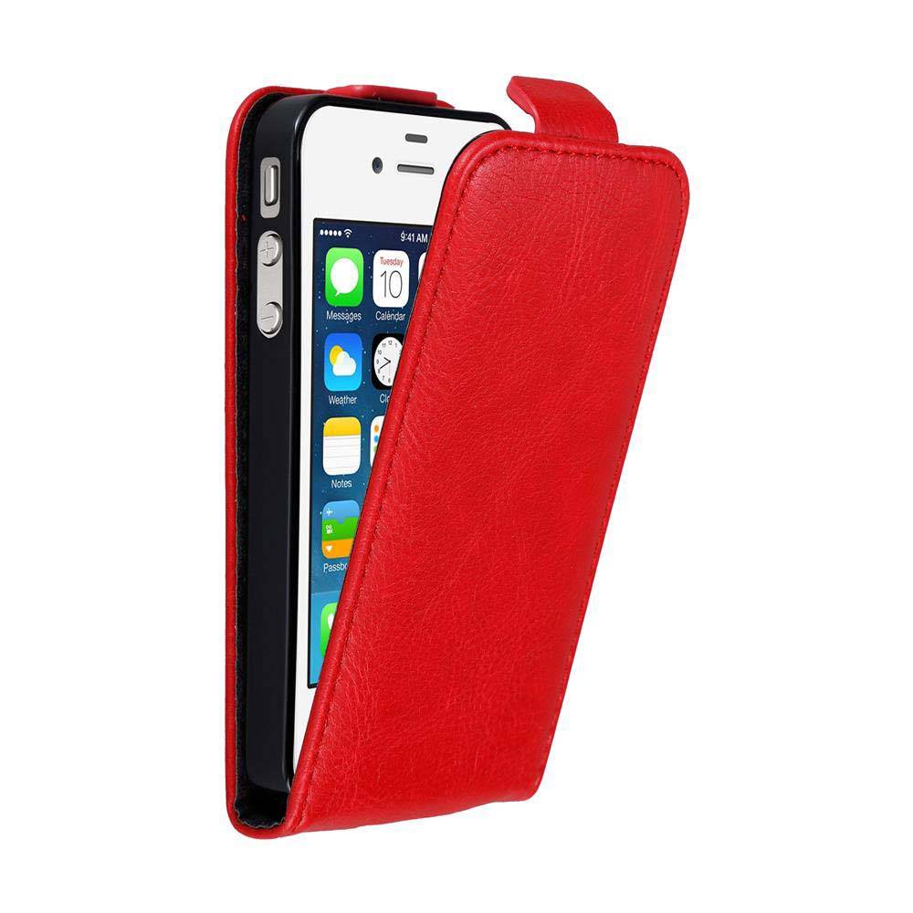 Cadorabo Hülle für Apple iPhone 4 / 4S Schutz Hülle in Rot Flip Etui Handyhülle Case Cover