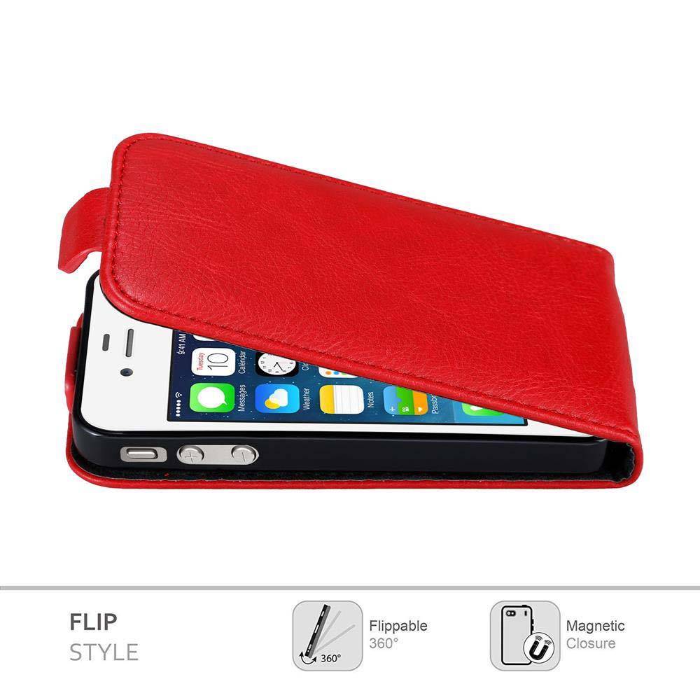 Cadorabo Hülle für Apple iPhone 4 / 4S Schutz Hülle in Rot Flip Etui Handyhülle Case Cover