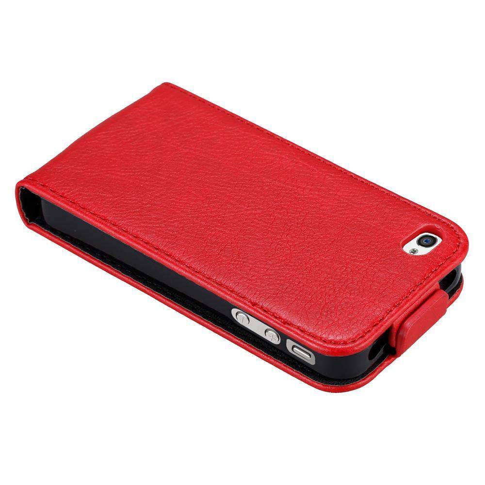 Cadorabo Hülle für Apple iPhone 4 / 4S Schutz Hülle in Rot Flip Etui Handyhülle Case Cover