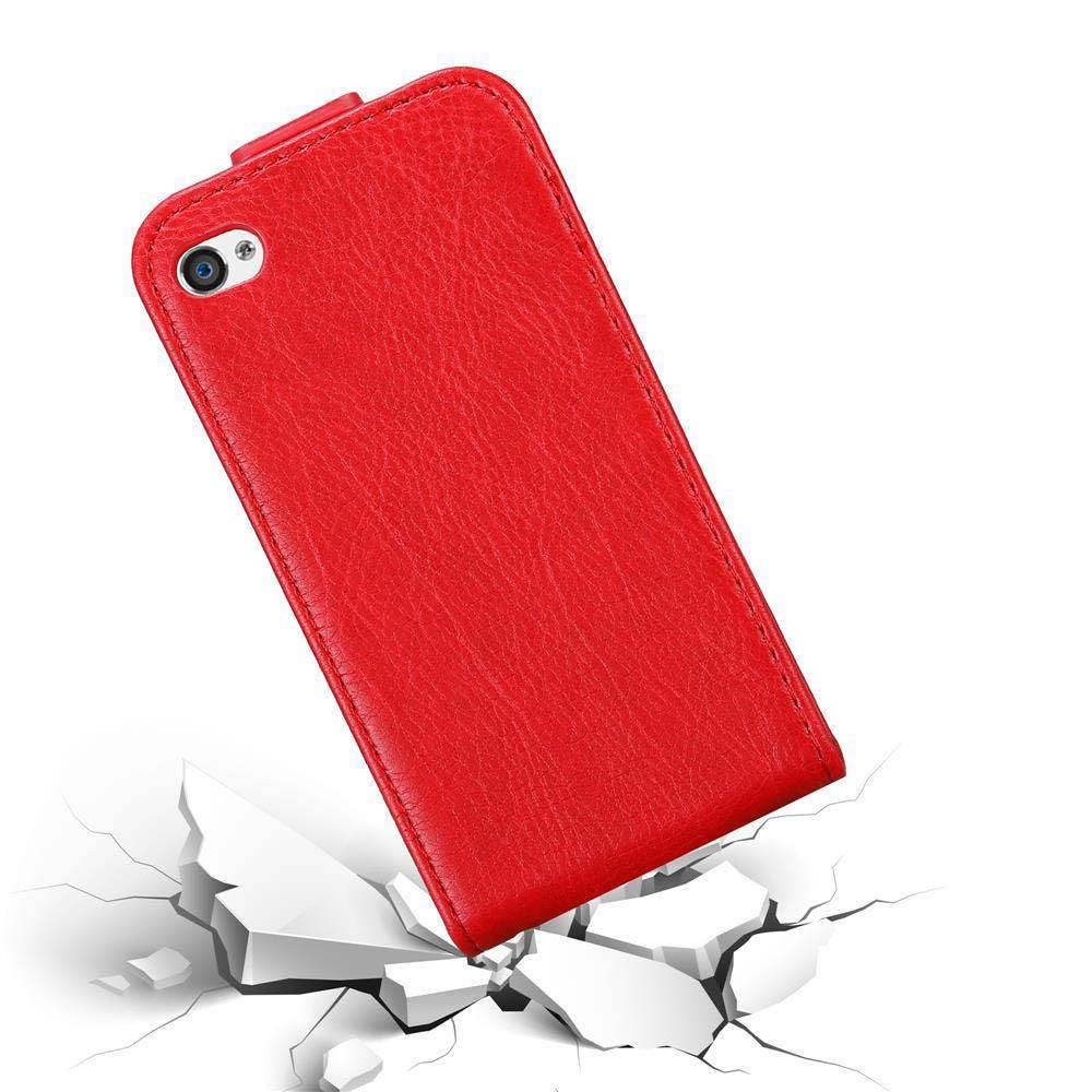 Cadorabo Hülle für Apple iPhone 4 / 4S Schutz Hülle in Rot Flip Etui Handyhülle Case Cover