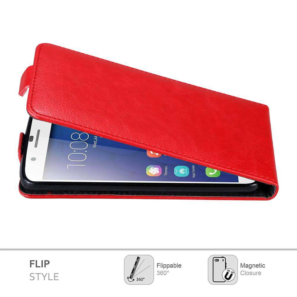 Cadorabo Hülle für Honor 6 PLUS Schutz Hülle in Rot Flip Etui Handyhülle Case Cover