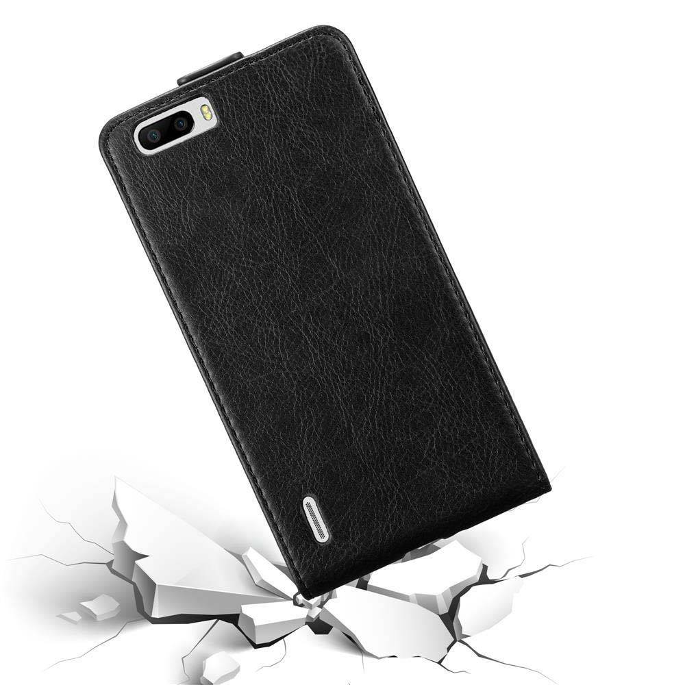 Cadorabo Hülle für Honor 6 PLUS Schutz Hülle in Schwarz Flip Etui Handyhülle Case Cover