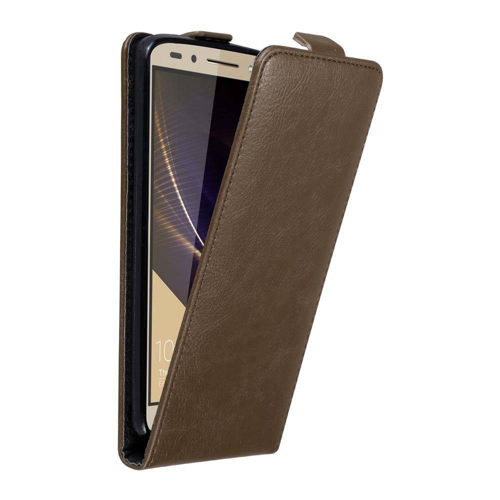 Cadorabo Hülle für Honor 7 Schutz Hülle in Braun Flip Etui Handyhülle Case Cover