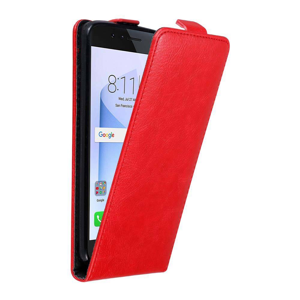 Cadorabo Hülle für Honor 8 / 8 PREMIUM Schutz Hülle in Rot Flip Etui Handyhülle Case Cover