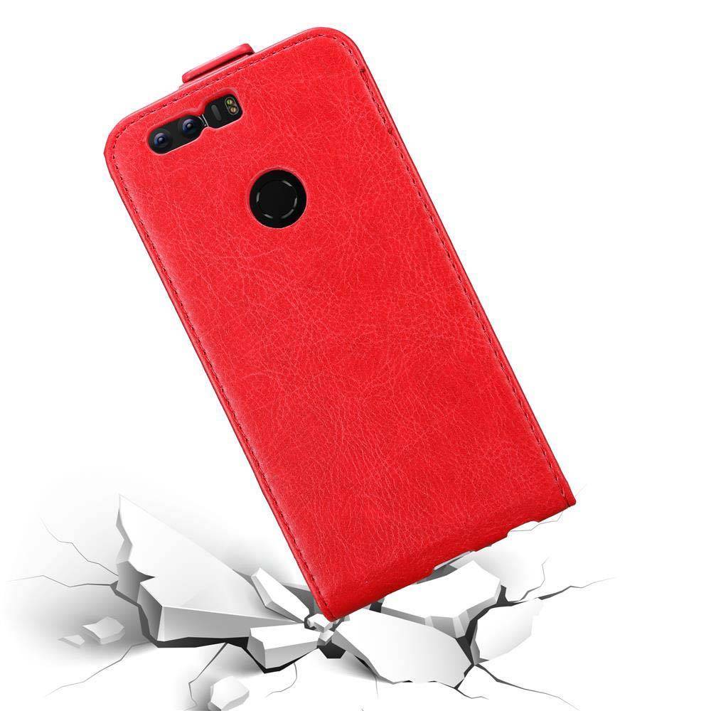 Cadorabo Hülle für Honor 8 / 8 PREMIUM Schutz Hülle in Rot Flip Etui Handyhülle Case Cover