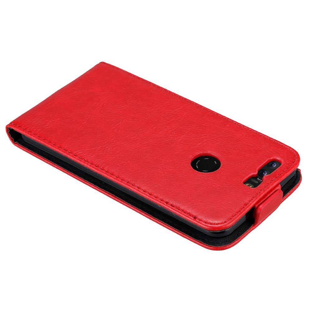 Cadorabo Hülle für Honor 8 / 8 PREMIUM Schutz Hülle in Rot Flip Etui Handyhülle Case Cover