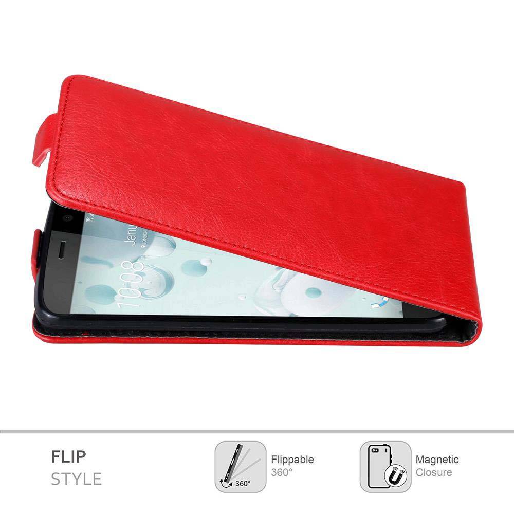 Cadorabo Hülle für HTC U PLAY Schutz Hülle in Rot Flip Etui Handyhülle Case Cover